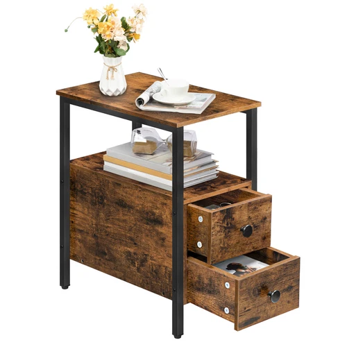 HOOBRO Side Table Bedside Table End Table Nightstand with 2 Drawers Industrial - Picture 2 of 16
