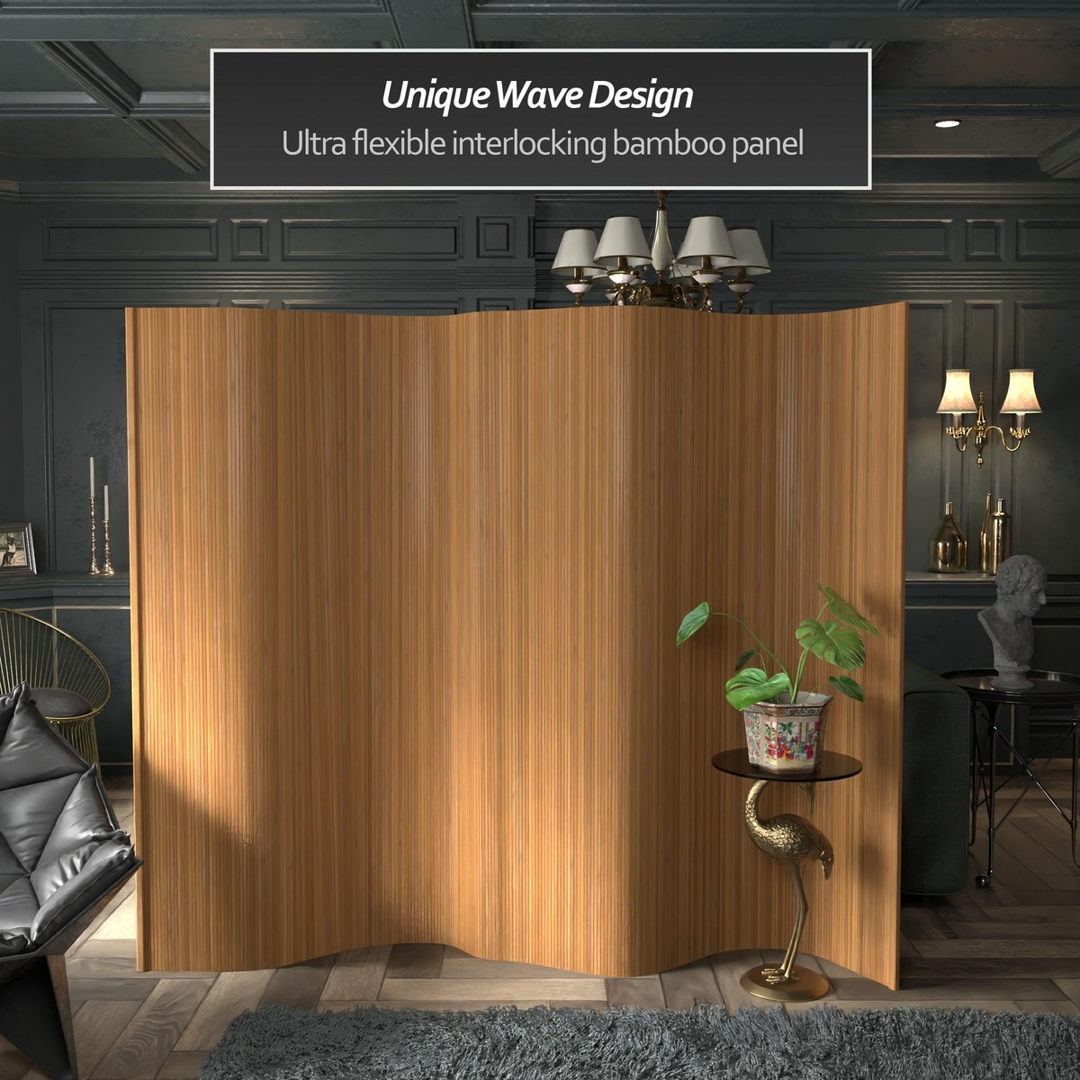 Oriental Furniture 6 ft. Tall Bamboo Wave Screen - Natural 6 Foot