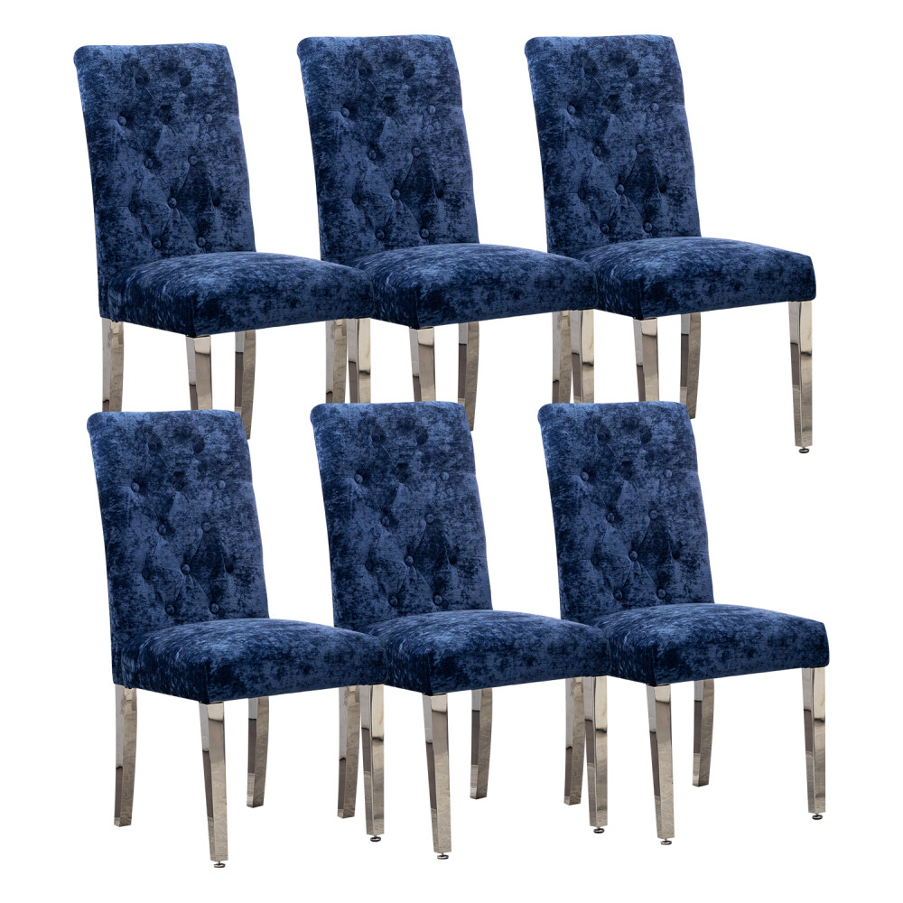 Set of 2 Modern Dining Chairs - Deep Blue Velvet with S-Shaped Spring Support