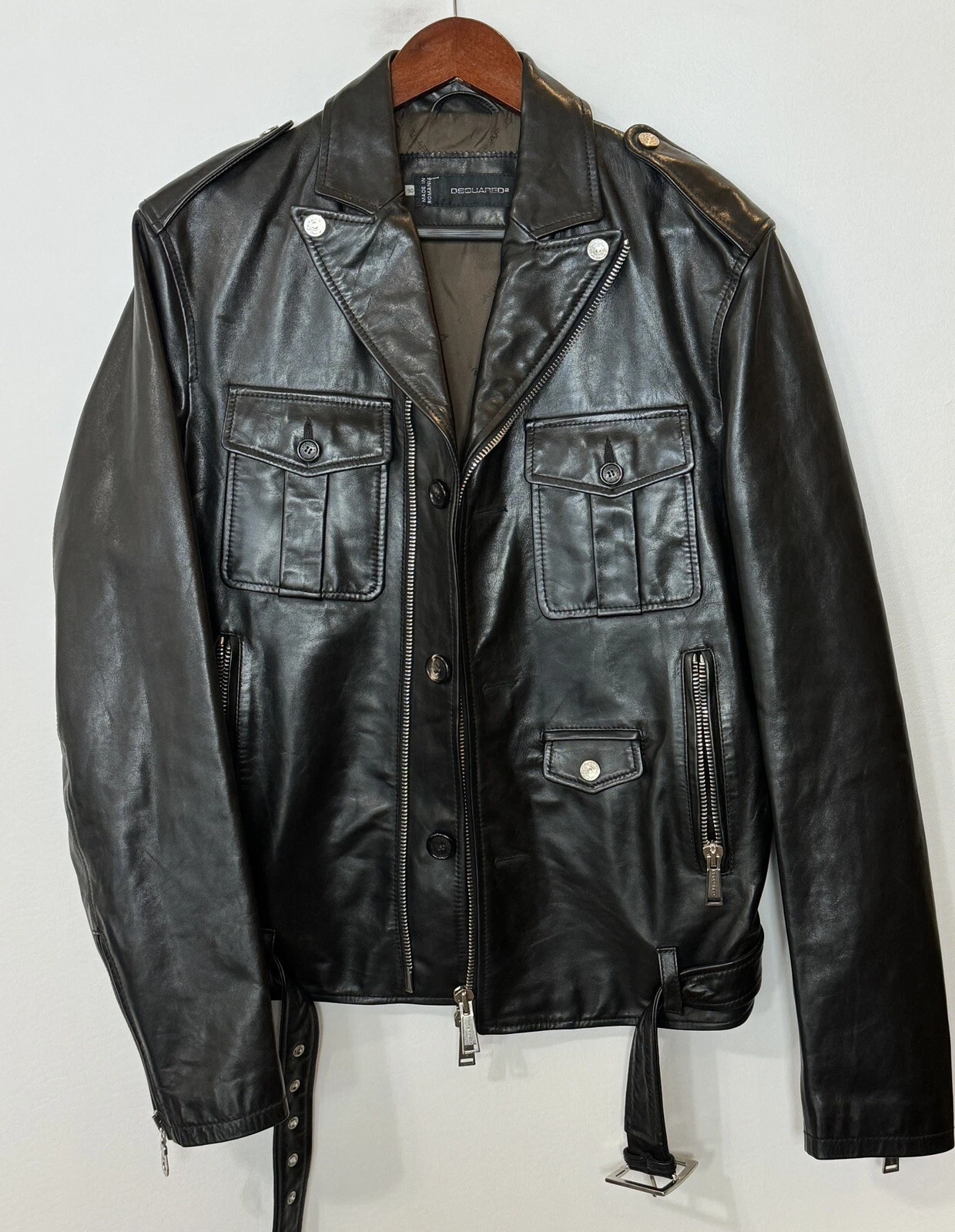 #283 Dsquared2 giacca nera in pelle moto taglia 50 40 prezzo al dettaglio al dettaglio $2 895