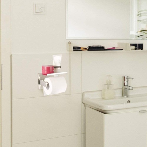 Toilet Paper Roll Holder with Phone Shelf Stainless Steel Tissue Rack Wall Mount - Picture 8 of 8
