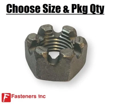 FASTENERS INC. Hex Slotted Nut Plain Black Steel Castle Type Nuts - Select Size