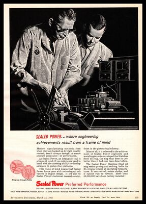 1961 Sealed Power Piston Ring Muskegon MI John McCormack Style Art Print Ad