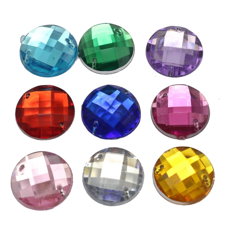 100 Flatback Acrylic Faceted Round Sewing Rhinestone Gems 16mm Sew on beads - Image 2 of 4