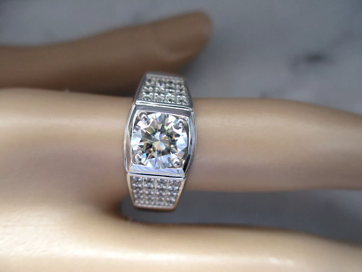 14K White Gold Plated 1.25Ct White Diamond Unisex Ring eBay