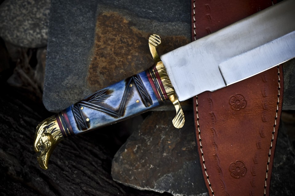 Ashen Edge Custom Bowie Knife 440C Steel Bone Brass Guard Hunting