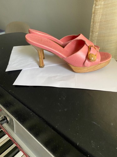 CHANEL SANDALS SLIDES 37-6.5 HEELS MULES SLIP-ON PINK leather $1150 pumps clogs - Picture 5 of 8