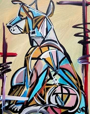 CORBELLIC EXPRESSIONISM 16X20 GREYHOUND DOG CUBIST FINE ART HOME INTERIOR DESIGN