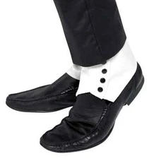 1920S ROARING 20'S WHITE SPATS GANGSTER DANCE COSTUME SPATS W/ BLACK BUTTONS