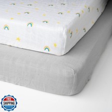 Salt Earth 100 Organic Cotton Muslin Standard Fitted Crib Sheet, 52"x28", 2