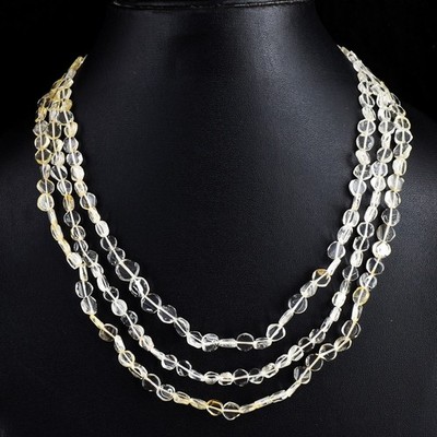 3 Strang 222,00 kt natürlicher Citrin tolle Perlen Schmuck Halskette RK 24 E725