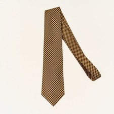 T Harris London Silk Tie Burgundy Gold Check Made in USA 58" x 3.5"