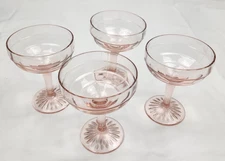4 Depression Glass Pink Rose Peach Wine Glasses Coupe Champagne Barware Bar Lot