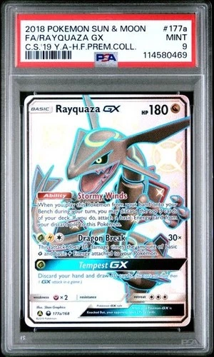 STRONG PSA 9 MINT Pokemon Rayquaza GX Premium Collection Hidden Fates #177a 2018