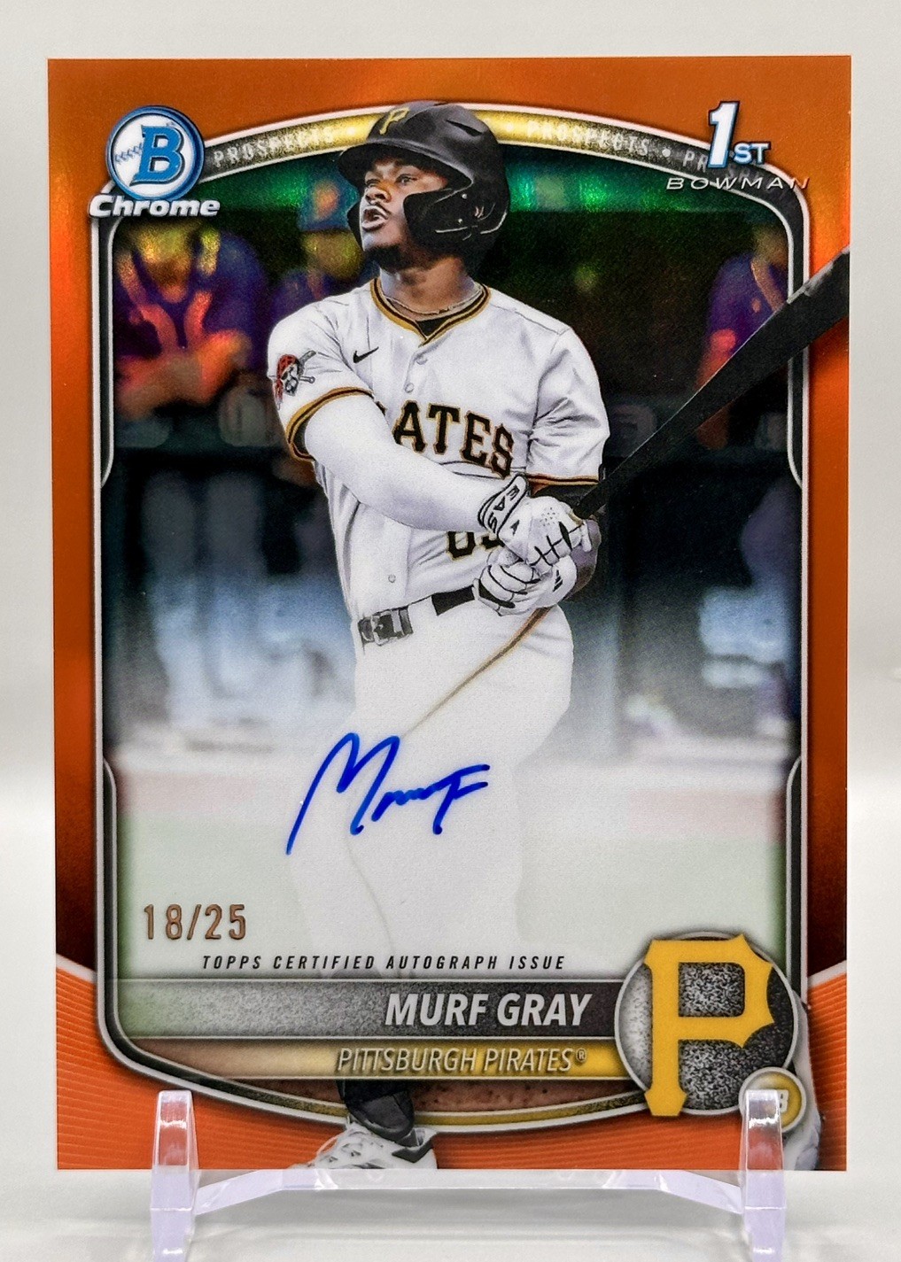 2025 Bowman Draft Murf Gray 1st Chrome Auto Orange Refractor  #’d 18/25 CPA-MG
