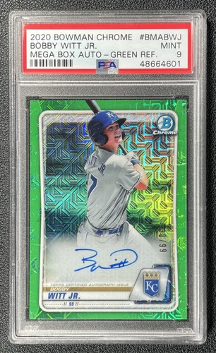 BOBBY WITT JR. PSA 9 2020 BOWMAN CHROME MEGA BOX MOJO GREEN REFRACTOR AUTO 30/99