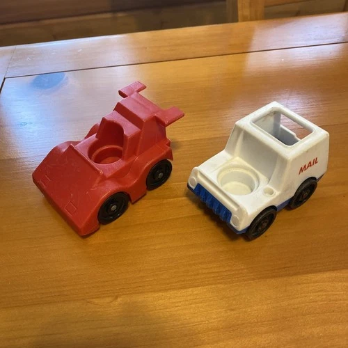 Vintage Fisher Price Little People Mail Truck And Red Race Car Lot Well Loved!