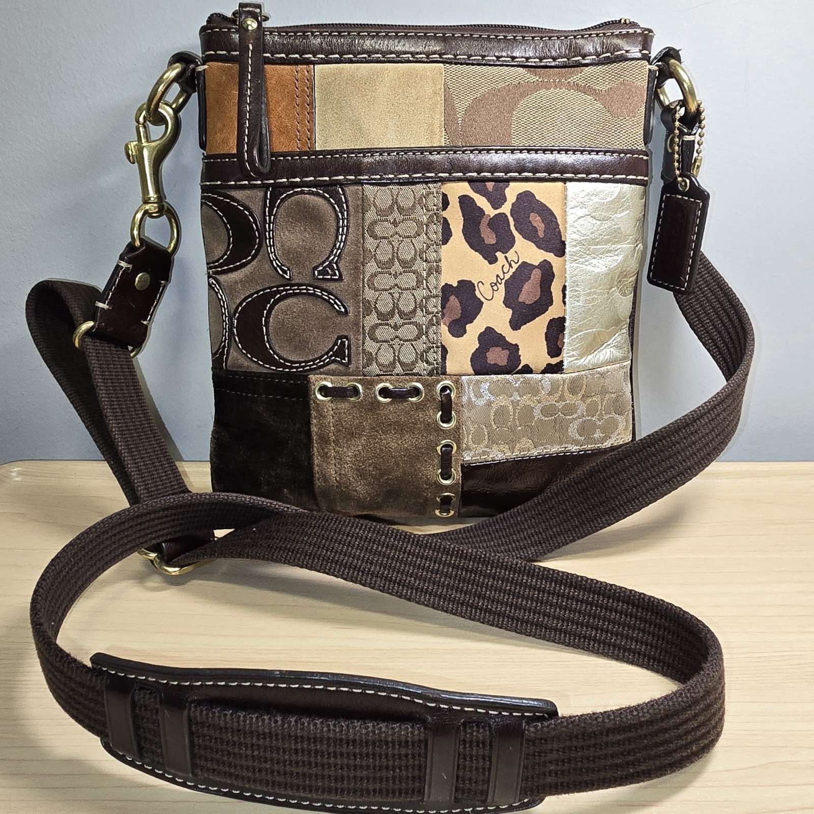 COACH Brown Patchwork Crossbody Swing Pack Should… - image 3