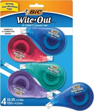 BIC Wite-Out Brand EZ Correct Correction Tape, 19.8 Feet, 4-Count Pack of White.