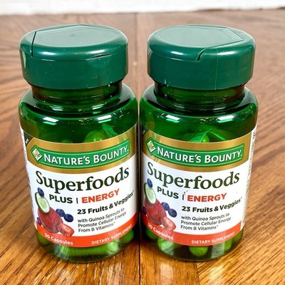 Lot of 2 ~ Nature's Bounty SUPERFOODS Plus ENERGY 30 Capsules ~ Exp 02/2027