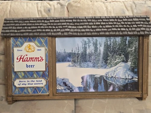 Vintage 1960's Hamm's Beer 18×31 Winter Scene Wall Plaque (no lights or motion)