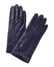 Portolano Stones On Cuff Leather Gloves Women's Blue 7.5