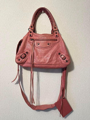 Balenciaga The City Pink Leather Studded Shoulder Bag Classic Motorcycle Y2K