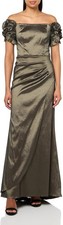 Xscape Womens Scuba Crepe Embellished Long Sleeve Drop Shoulder Dress 10 OLIVE