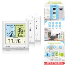 Wireless Fridge Freezer Thermometer Alarm 330FT Range 2 Sensors Digital Display