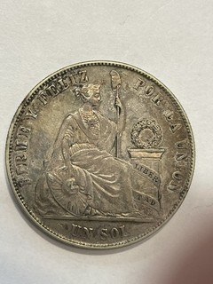 Perù 1 sol 1869 90% argento valore di fusione = $ 74 73