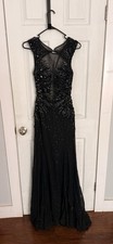 Sherri Hill Black Beaded Sequin Mesh High Neck Open Back Long Dress 6
