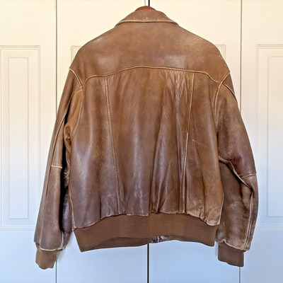 Authentic Vintage 1980s Brown Genuine Leather Bomber Jacket