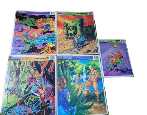 1980's Masters Of The Universe Golden Frame Tray Board Puzzles Lot Of 5