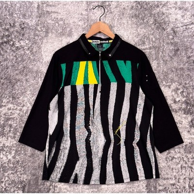 Sunsense Jamie Sadock Top Large Womens UPF 50 Zip Collar Zebra Golf Tennis