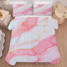 Marble Bedding Sets King Size Pale Pink Chic Gold Comforter Sets for Girls Te...