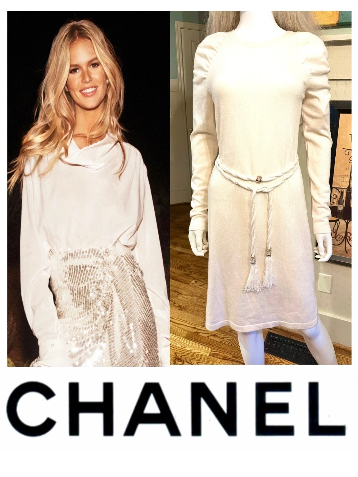 Nuovo Tag Chanel 2018 2pz Avorio Bianco Cambio Abito Cintura Set 34 36 38 2 4 6 Logo S M