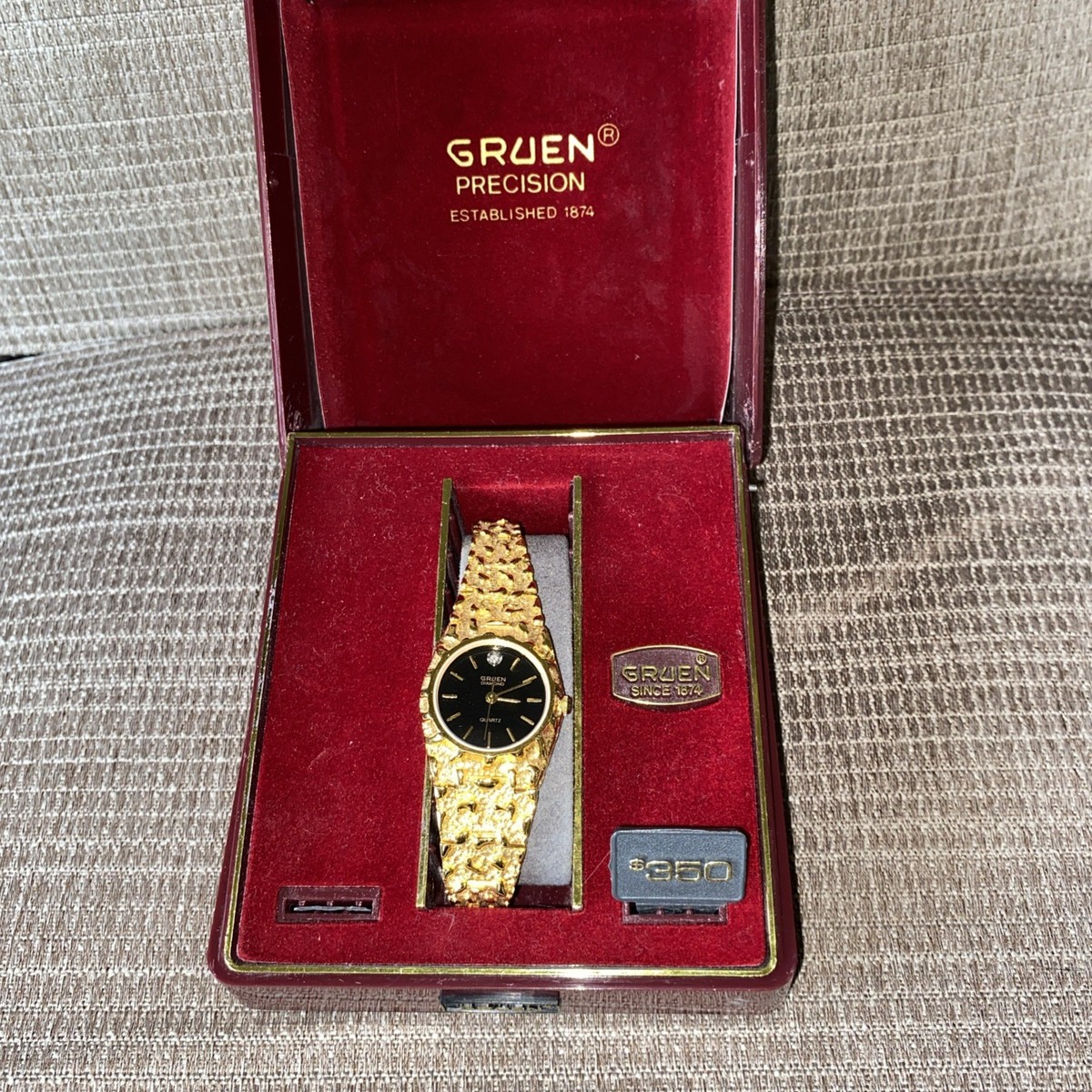 Gruen Precision Diamond Watch Women 24mm Gold Tone Nugget  display picture 2
