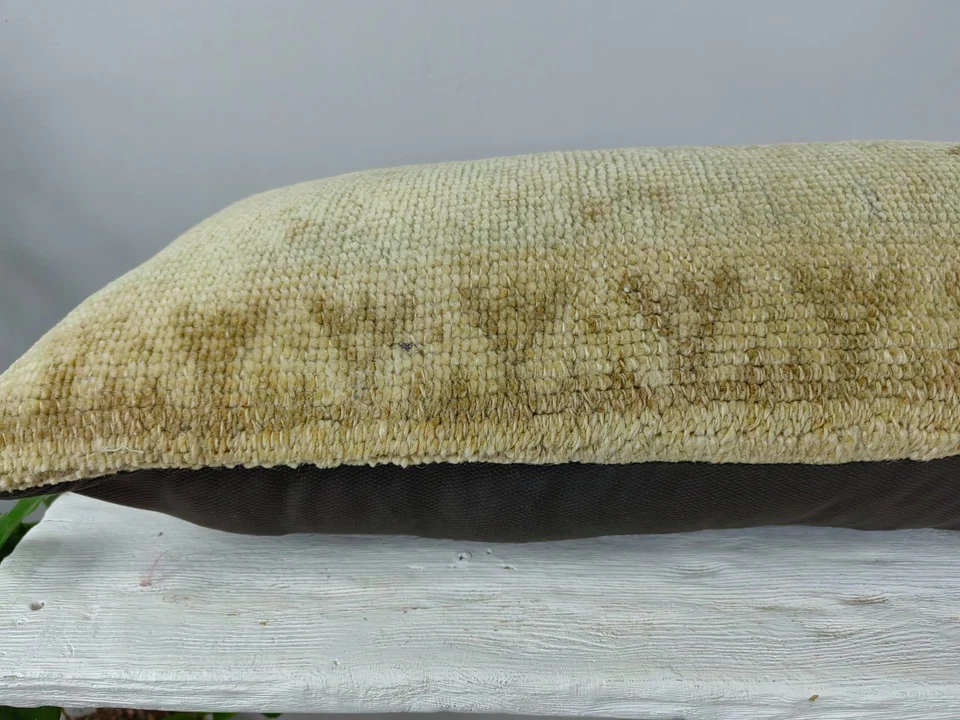 12x48 Long Lumbar Pillow Cover Turkish Vintage Rug Handmade Wool Cushion - Image 4 of 4
