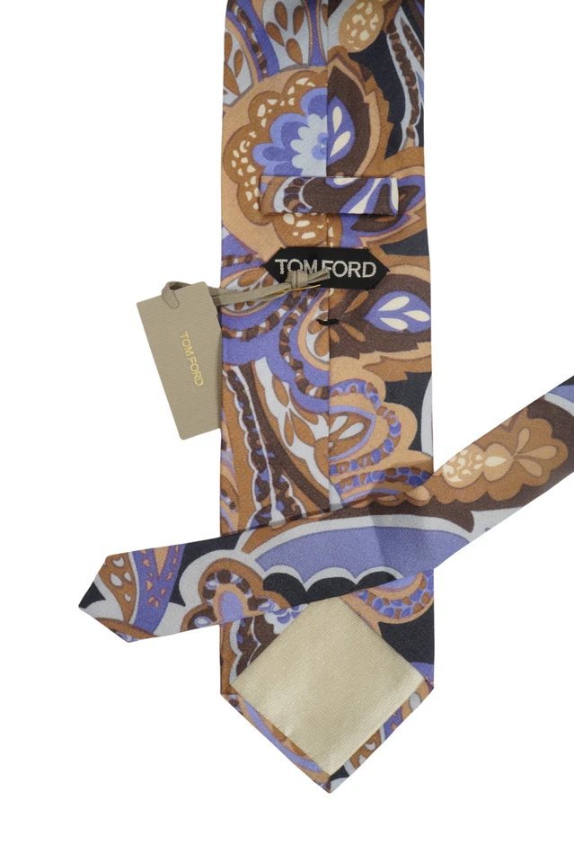 Corbata de cuello de seda con estampado de cachemira púrpura y marrón Tom Ford $330 nueva con etiquetas Italia 3,6 W Foto 3 de 4