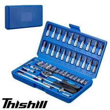 46-pack Socket Wrench Set 1/4" Drive Ratchet Metric Kit Car Repair Tool Thishill