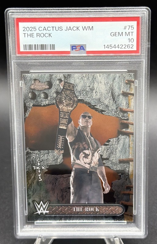 2025 Topps Chrome WWE x Cactus Jack The Rock #75 PSA 10 GEM MINT