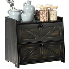 Vintage Double Layer Bread Box for Kitchen Countertop, Bamboo Bread Storage C...