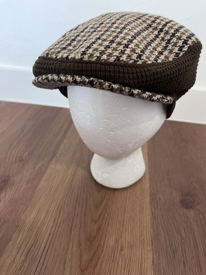 VTG Men Barbour Country Cap Tweed Wool Flat Hat Newsboy Cabbie England OSFM EUC