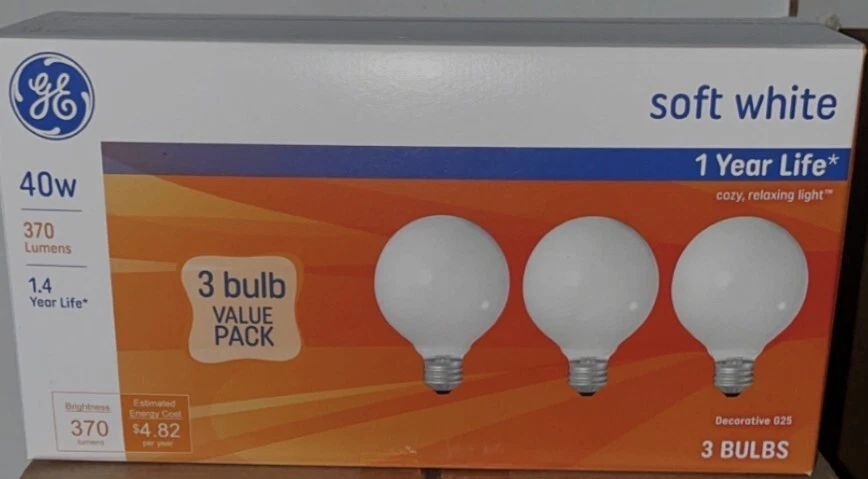 ***12 Bulbs*** GE 40-Watt Soft White G25 Vanity Globe Light Bulbs Medium Base  - Image 2 of 3