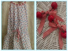Ric Rac Ruffles Cherry Romper  Matching Cherry Hair Bows Red Plaid Trim 4T