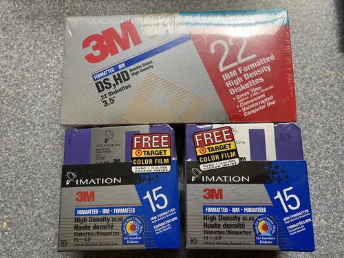2 NOS 3M Imation  2HD DS  3.5 Floppy Disk 1.44mb IBM Formatted 15 Pack & 22 Pack