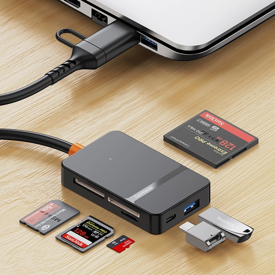 USB C USB3.0 Multi-Kartenleser SD/TF/CF/Micro SD/MS 8 in 1 PC/Mac/Handy/Linux - Bild 2 von 4