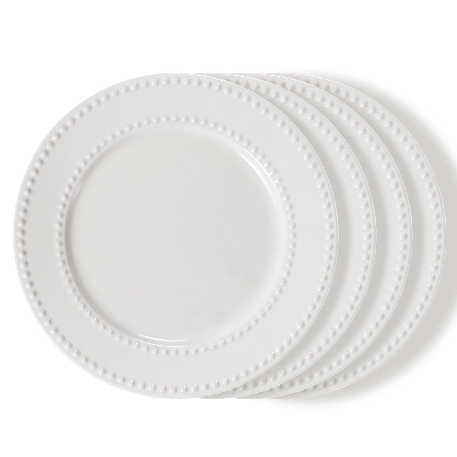 Embossed Salad Plates Set of 4, 8 inch White Ceramic Dessert Appetizer Plates...