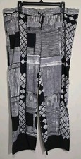 Jams World Hawaii Abstract Geometric Black White Rayon Pants w/Pockets Size S