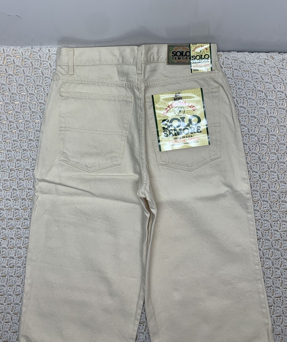 Solo Semore Buggy Denimホワイト W32 USA-Made Vtg 90s Solo Semore Jeans Mens Tag 28 Approx 25x27 Wide